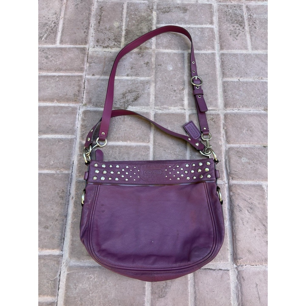 Coach Zoe Leather Stud Convertible Hobo Bag (Style Number F15237) Purple